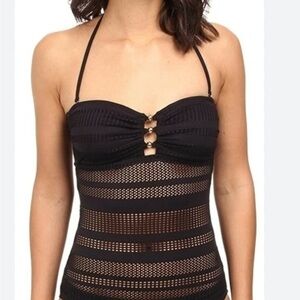 Lauren Ralph Lauren Women's black crochet bandeau swimsuit sz 8/10
